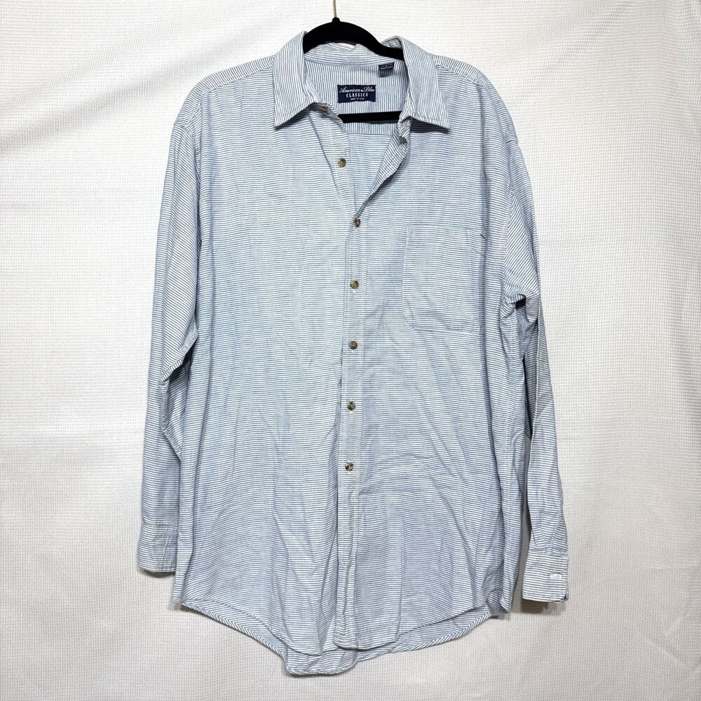Vintage American Blue Mens 100% Cotton Button LS Pinstripe Shirt USA - L